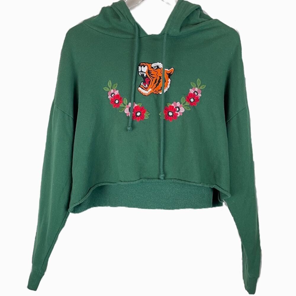 LA Hearts Embroidered Cropped Hooded Sweatshirt Sz L